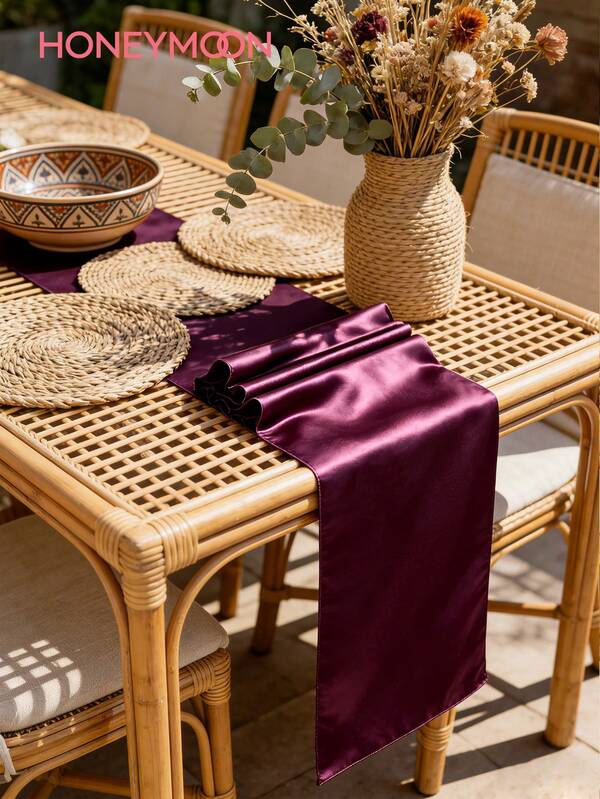 HONEYMOON 1pc Satin Table Runner-Shiny Satin Fabric Tablecloth, Silky Smooth And Ultra Soft, Machine Washable-For Home Restaurant Cafe And Outdoor Party Wedding Decoration, Oeko-Tex Certified, Purple