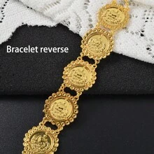 Retro 14K Gold-Plated Copper Lace Circular Double-Sided Badge Bracelet Arabic Style For Women Daily Parties Festivals Wear - Gold - View 4