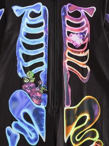 Girls Boys Scary Colorful Skeleton Skeleton Hooded Long Sleeve Costume Jumpsuit Halloween Cosplay Party Performance - Multicolor - View 6