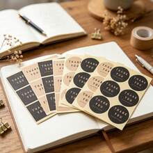 120pcs Kraft Paper Thank You Stickers, Round & Square Gift Box Sealing Stickers, Baking Packaging Bags, Cookie Bag Decoration, DIY Gift Stickers, Box Sealing Stickers, Sealing Stickers, Commercial Product Packaging Sealing Stickers - View 3