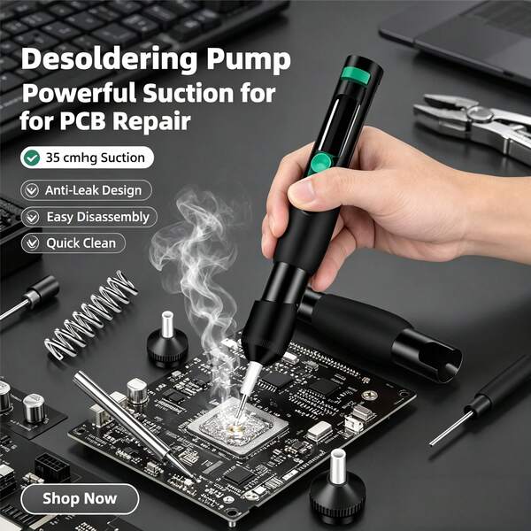 Bomba de desoldado manual, herramienta de eliminación de soldadura, bomba de vacío de desoldado antiestática con fuerte succión y mango antideslizante para reparación de PCB de electrónica