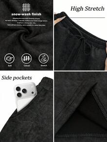 RNU Vintage Distressed Snowflake Wasteland Style Casual Sweatshirt & Shorts 2 Pieces Set, Loose Long Sleeve Sweatshirt With Wide Leg Bermuda Shorts, Autumn/Winter Sweatshirt Set, Home Leisure Street Party Outfit, Versatile Preppy Style, Spring/Autumn New 2 Pieces Set - Black - View 11