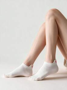 1 par de calcetines minimalistas para mujer con bordado de flores de cerezo blanco puro, floral, puro, lindo, versátil, para uso diario - Blanco - Ver 5