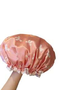 1pc Double Layer Waterproof Shower Cap, New Style Bath Cap For Women, Makeup Kitchen Oil Smoke Dust-Proof Head Cover, Adult Thickened Head Cover, Non-Disposable - Pink - View 3