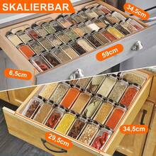 Schubladeneinsatz für Gewürze mit einstellbarer Breite 35–65 cm, verstellbarer Gewürzhalter, Ordnungssystem als Gewürz Organizer für Küchenschubladen - Schwarz - Übersicht 10
