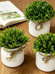 3pcs/1pc Mini Realistic Artificial Potted Plants With Pot, Small Spring Faux Plants, Mini Plastic Green Grass Trimmed Shrub, Suitable For Office Desk Decor, Wedding Favors, Bridal Shower Decoration, Home Office Decor Centerpiece - Multicolor - View 11