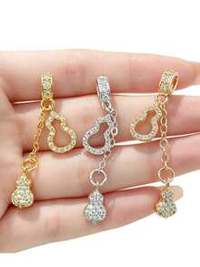 1pc High Color Retention Copper Plated 18K Gold Full Rhinestone Gourd Spacer Bead, Suitable For DIY Bracelet, Necklace, Keychain And Other Jewelry Making Accessories - Gourd Shape - View 5