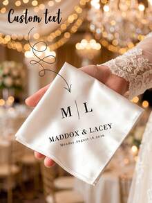 1pc Personalized Wedding Satin Handkerchief, Custom Embroidered Printed Hankie, Custom Text Bride Groom Tears Of Joy Handkerchief, Wedding Keepsake - Multicolor - View 1