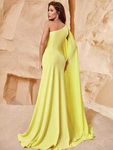 Women's Cut-Out Design One-Shoulder Slit Thigh Formal Dress - Yellow - View 2