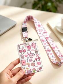Medical Element Cartoon Card Holder Set, Pink Medical Pattern Acrylic Badge Holder, With Retractable Lanyard And Long Neck Strap, Nurse Student ID Card Holder, Anti-Loss Portable, Fresh And Sweet Style, Suitable For Commuting, Work, Campus Use, Recommended Gift For Family, Friends, Colleagues, Teacher's Day, Back To School, Ramadan - Multicolor - View 4