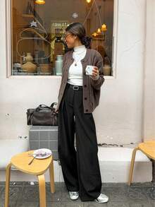 FOR BEAUTY Fall Winter Women Cardigans Y2K Elegant Brown Cable Knit Button Up Round Neck Sweaters Workwear Office Casual Going Out Tops Clothes - Brown - View 7