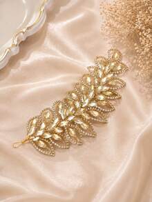 KOVLYNE 1pc Women's Elegant Gold Crystal Leaf Hair Comb, Sparkling Rhinestone Botanical Hair Accessory, Vintage Glamorous Hair Ornament, Suitable For Wedding, Bridal Styling, Graduation Prom, Party And Special Occasions - Champagne - View 4