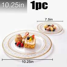10-50pcs/Set, 7.5 Inch/10.25 Inch Transparent Hammered Gold Rim Plates, Reusable Tableware, Suitable For After-Meal Cleanup, Party, Family Gathering, Various Celebrations, Halloween, Christmas, Valentine's Day, Thanksgiving, Mother's Day And Daily Use, Celebration Supplies, Party Tableware, Decorative Plates, Elegant Tableware, Lightweight Tableware, Durable Tableware, Serving Plates, Event Tableware - Clear - View 15