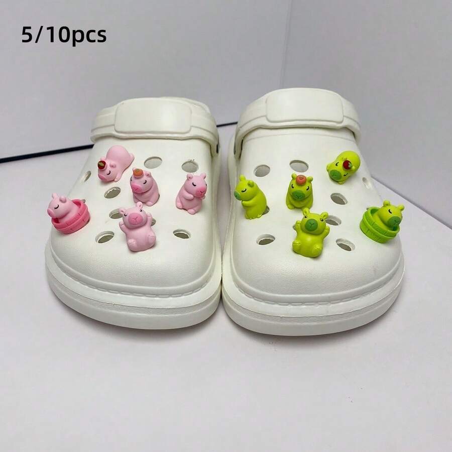 5/10pcs-Shoe Charms Set-Detachable ABS Accessories, 3D Cute Capybara-Glow In The Dark, Solid Color, Suitable For Clogs DIY Sandals-Ideal For Various Holidays And Parties, Perfect Christmas Gift - Solid Color - View 1