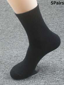 1/5/10/15/20 Pairs Women's Pure Black Ribbed Mid-Calf Socks, Soft & Breathable Basic Casual Socks, Suitable For Daily Wear - Black - View 6