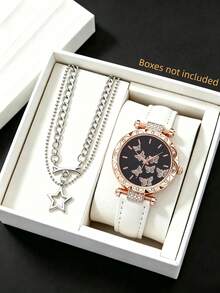 2Pcs/Set Sweet & Cool Style Women's Watch + Rhinestone Leather Strap Quartz Wristwatch, Holiday Birthday Gift Accessory, Suitable For Qixi, Valentine's Day, Christmas, Birthday Party, Anniversary, Thanksgiving Gift Giving. - Multicolor - View 11