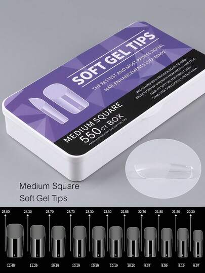 120pcs Square Soft Gel Nail Tips, Full Coverage Nail Tips, Suitable For Removable Nail Tips, Transparent Pre-Buffed Fake Nails, With Storage Box, Suitable For Nail Salon And DIY Nail Art, 11 Sizes, Nail Supplies