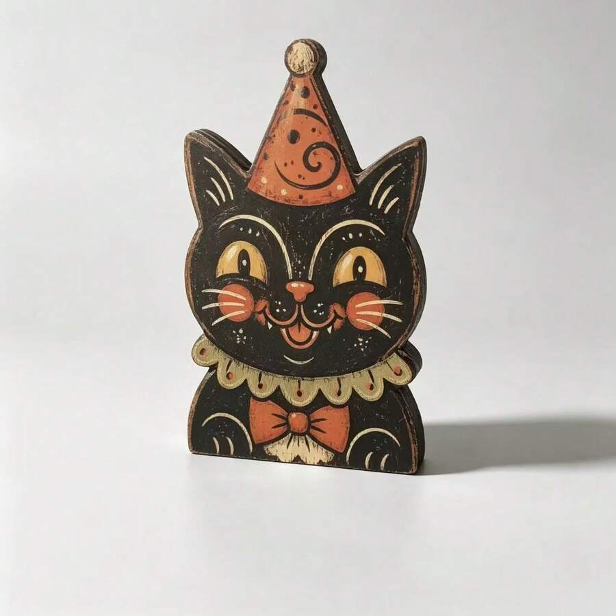 Ready To Ship Halloween Wooden Desktop Tray Decor Ghost Black Cat Pumpkin Owl Home Window Display Ornament - D - View 1
