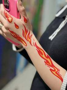 1pc Halloween Cool Flame Pattern Temporary Waterproof Tattoo Sticker For Arm, Shoulder, Neck, Collarbone, Waist, Abdomen, Body, DIY Party Gift, Festival Gift - Multicolor - View 3