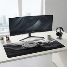 Elegant Grey Fluid Art Design Large Extended Gaming Mouse Pad, Non-Slip Rubber Base, Smooth Glide Surface, Multi-Functional Workspace Mat For Computer Office Home Study, Modern Abstract Desktop Decor - A - View 4