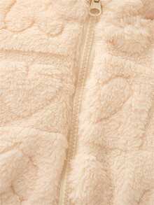 Autumn/Winter Soft Thick Jacket For Toddler Girls, Cute Heart Pattern, Toddler Outwear - Beige - View 3