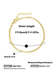 1pc Fashionable Golden Stainless Steel Waterproof Linked Bracelet Minimalist Silvery Versatile Bead Chain Hand Jewelry For Woman Daily Wear - Bracelet - View 5