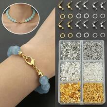 600 st DIY-assortiment av kopplingsringar och delar, inklusive hoppringar och spännen, lämpligt för flätning, DIY-smycken, halsband, armband, nyckelringar, pärlkopplingar, ändkapslar, avslutningsspännen, öppna hoppringar och smyckespännen, tillbehörsmaterial för smyckestillverkning - Knapp & ögla - Visa 7