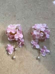 2个优雅花朵仿珍珠发夹，别致简约甜美清新女士发夹，花朵发夹，夏季配饰，配饰 - 粉色 - 查看 10