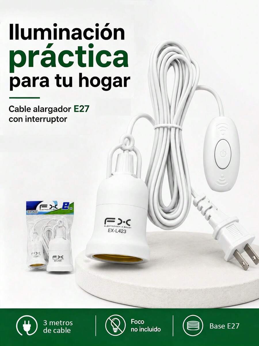 3m E27 Light Socket Extension Cable, Ambient Lighting Accessory For Indoor And Covered Patio Use