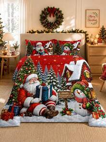 3pcs Christmas Theme, Santa Claus Snowman Christmas Pattern Bedding Set Quilt And Pillowcase 3 Pieces Set - Soft, Comfortable And Breathable Bedding, 200g Quilted Filling, Includes 1 Quilt And 2 Pillowcases (Pillow Inserts Not Included) - Perfect Choice For Home Or Dorm Christmas Decoration - Multicolor - View 4