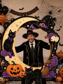 Halloween Photography Props, Fun Polyester Hollow Out Party Props, Equipped With Witch Magic Jars, Ghost Castles, Black Cats, Interactive Photo Booth Decorations, Suitable For Trick Or Treat Parties, Halloween Party Decorations, And Home Decor Items - A - View 9