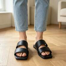 Women's Square Toe Solid Color Fashion Minimalist Soft Comfortable Indoor/Outdoor Flat Slippers - Black - View 3