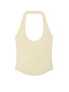 Crop Knit Halter Top Women Yellow Backless Basic Halter Neck Tank Tops Sleeveless Off The Shoulder Bodycon Cami Summer Ribbed Slim Fit Going Out Vest - Light Yellow - View 5