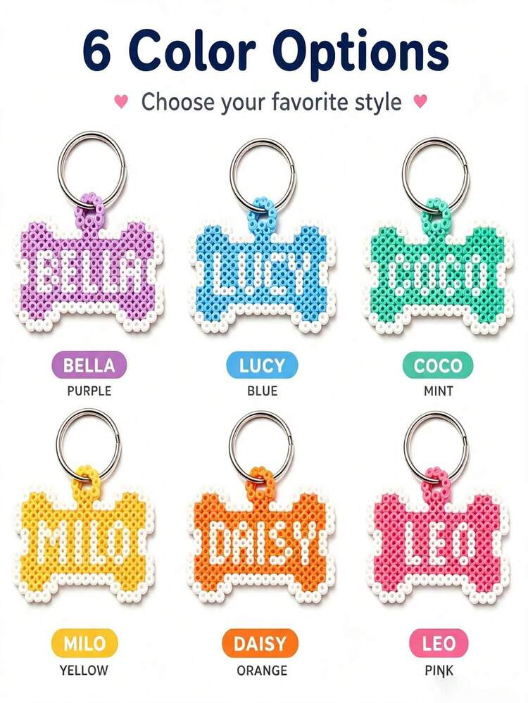 Ayotu Custom Bone-Shaped Pet ID Tag, Fuse Beads Style Name Pixel Beads Pet Pendant, Keychain Decoration, Anti-Loss Backpack Charm, Suitable For Dogs And Cats, Personalized Dog Keychain, Gift For Dog Lovers, Creative Pet-Themed Keychain, Creative Small Gift For Friends - Multicolor - View 2