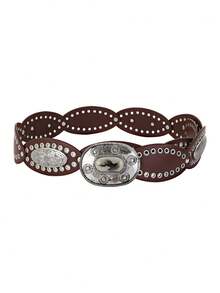 1pc Women's Smooth Buckle Chain Decor Vintage Artistic Waist Belt, Brown Versatile Leather Belt For Men And Women - Waistband - View 8