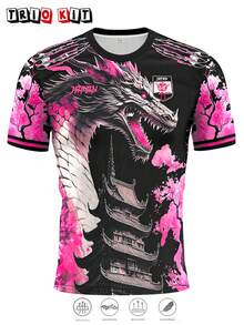 Personalized Japanese Men's Football Jersey & Dragon Pattern Youth Lightweight Soft & Match, Training, Casual Wear & Gift & Art Painting - Black - View 3