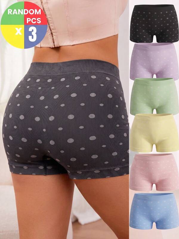 3 Packs Plus Size Women Seamless Polka Dot Anti Chafing Safety Shorts High Waist Under Dress Slip Shorts Soft Briefs