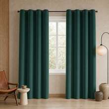 POLIGONO Cortina lisa tipo terciopelo Verde Oscuro de 140 x 225 cm con 8 ojales metálicos, panel para ventana de sala y recámara, paquetes de 1, 2 y 4 piezas a elegir, tela densa con cuerpo que atenúa la luz intensa y ayuda a dar privacidad, caída elegante con dobladillo parejo, no es cortina blackout, marca POLÍGONO - Verde Oscuro - Ver 1
