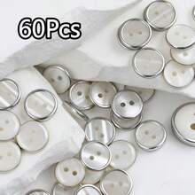 10/20/30/40/50/60Pcs Gold/Silver Rimmed Shell Buttons, For Clothing Accessories, Shirts, Home Decor, Clothing Buttons, Hand-Sewn Buttons - Multicolor - View 21