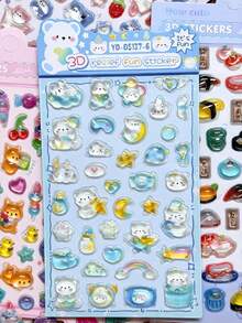 Colorful 3D Epoxy Resin Stickers - Solid Stickers - Cute Animal Series, Exquisite Appearance, 3D Design, Waterproof Self-Adhesive Decorative Stickers, Comfortable Touch, Strong Decorative Atmosphere, Suitable For DIY Decoration, Toys, Instruction Manuals, Diaries, Notebooks, Laptops, Phone Cases, Etc. - Multicolor - View 6