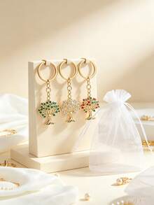 Luxury Rhinestone Tree Of Life Keychain, Bag Charm Pendant, Multi-Color Full Rhinestone Design, Gold Alloy Tree-Shaped Pendant Exquisite And Sparkling. Paired With Large Metal Key Ring, Sturdy Chain Resistant To Breaking, Suitable For Bags, Car Keys, Backpacks. Symbolizes Lucky Money Tree, Compact And Portable, Ideal For Gifts Or Personal Use, Ins Style Versatile Accessory, Holiday Gift Choice. - Multicolor - View 5