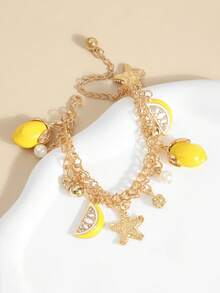 Vibrant Yellow Lemon Ocean Element Charm Bracelet, Versatile Delicate Beach Vacation Accessory - one-size - View 3