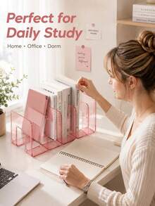 1件 4格桌面書架文件收納架，適用於辦公文件與學校用品 - A - 查看 3