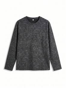 Women's Floral Gray Crew Neck Long Sleeve Cropped Top, Loose Casual Basic T-Shirt - Black - View 5