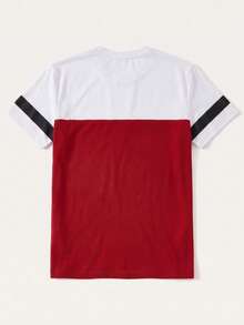 Men's Contrasting Color Short Sleeve T-Shirt, Comfortable & Breathable, Suitable For Summer, Fashionable - Red - View 8