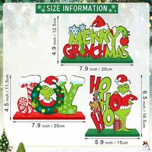 The Grinch 4/3pcs Christmas Table Decor Signs, Merry Christmas Decorative Signs, Christmas Tree Hanging Ornaments, Suitable For Christmas, Halloween, Birthday Party, Holiday Decoration And Photo Props, Gifts For Family And Adults - Multicolor - View 5