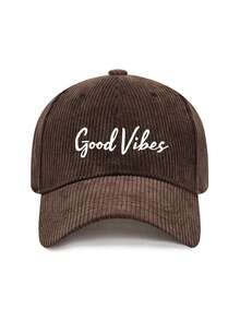 1pc/2pcs Vintage Corduroy Baseball Cap For Women, Printed With "Good Vibes" Letter, Adjustable Strap, Spring/Autumn Street Style Hat - Multicolor - View 8