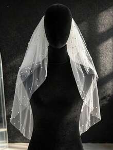 4-Layer Pearl Beaded Bridal Veil, Fluffy 3D Soft Tulle Wedding Veil With Hair Comb, Elegant Short Bridal Accessory - Multicolor - View 6