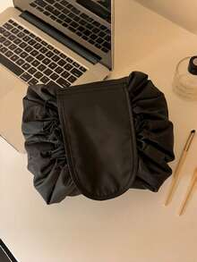 1pc Portable Polyester Makeup Storage Bag, Black Drawstring Design For Daily Use, Slouchy Person Cosmetic And Toiletries Organizer, Ideal For Outdoor Travel, Beach Vacation, Bathroom And Bedroom Storage, Large Capacity - Multicolor - View 9