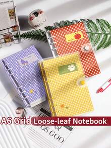 A6 Cute Plaid Transparent PVC Loose-Leaf Notebook, Detachable Pages Diary, 120 Pages Lined/Blank Paper, Large Capacity No Sharp Edge Design, Soft Touch, Suitable For Middle And High School Students' Planner Diary, Scrapbook - Multicolor - View 2
